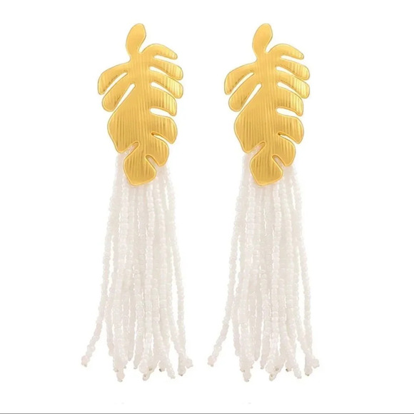 Zara Jewelry - ZARA CASCADING BEAD EARRINGS GOLD TROPICAL LEAF EARRINGS